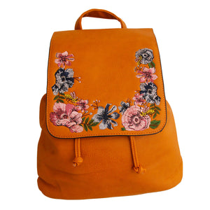 Mustard Embroidered Flower Backpack