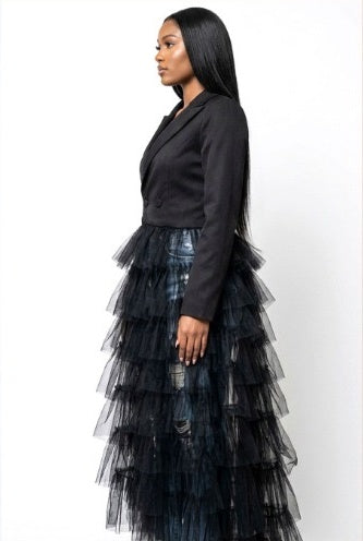 Black tiered tulle blazer duster 03 side view