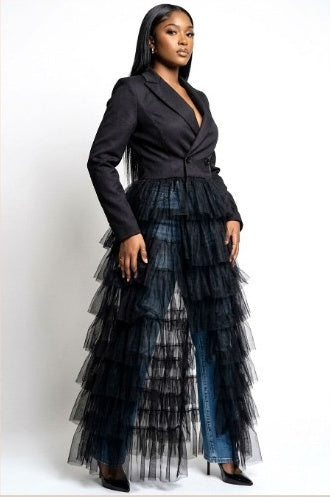 Black tiered tulle blazer duster 04 angle view