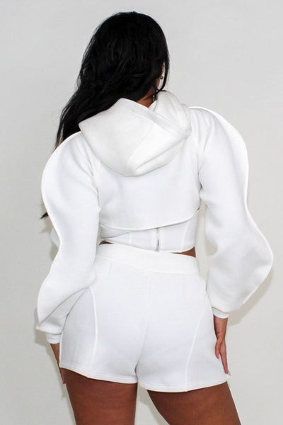 Modern White Crop Hoodie and Shorts Set
