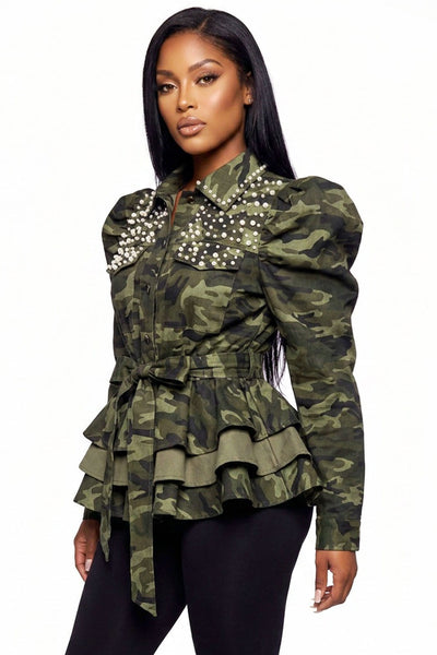 Camo Glam Pearl & Rhinestone Peplum Jack