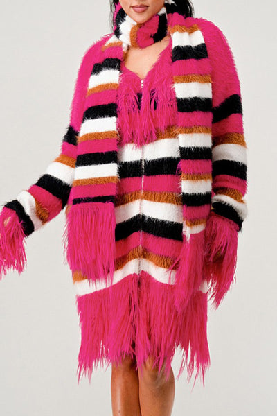Winter Blush Fuzzy Striped Sweater