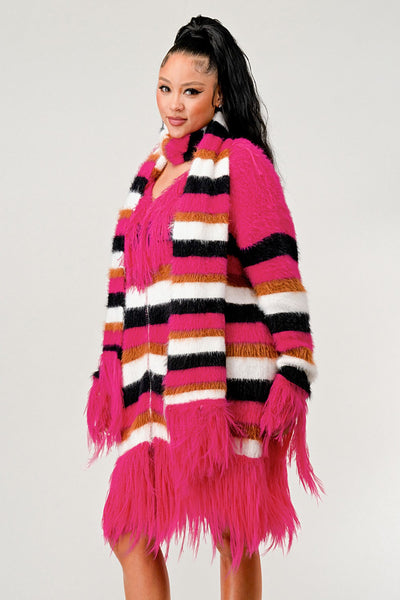 Winter Blush Fuzzy Striped Sweater