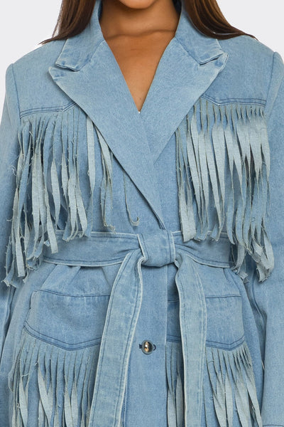 Fringed Denim Trench