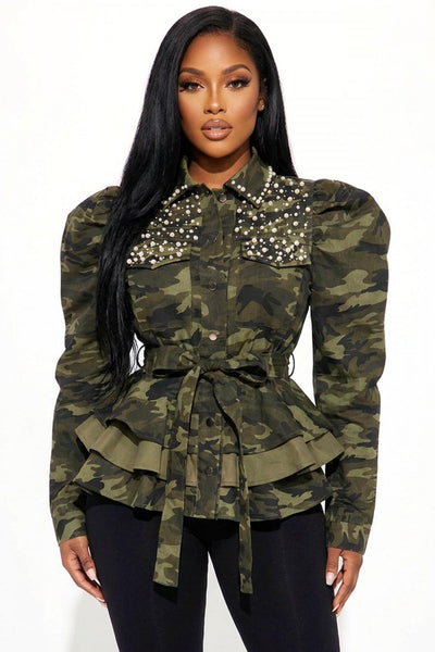 Camo Glam Pearl & Rhinestone Peplum Jack