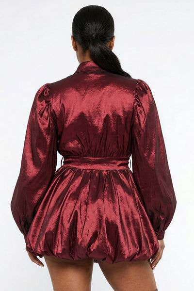 Burgundy Luxe Satin Bubble Mini Dress Burgundy Luxe Satin B