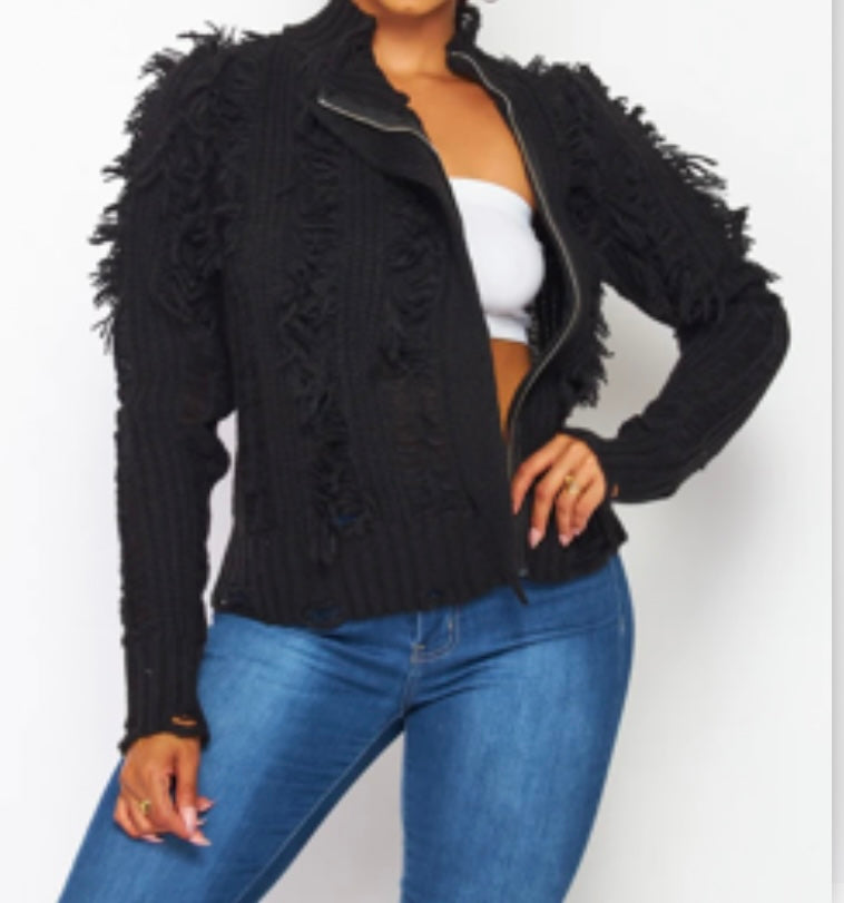 Black Fringe Detail Sweater
