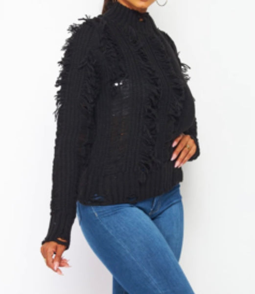 Black Fringe Detail Sweater