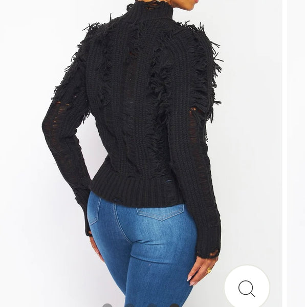 Black Fringe Detail Sweater