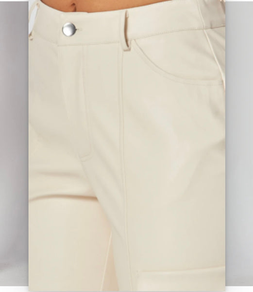 Faux Cream Leather Cargo pants
