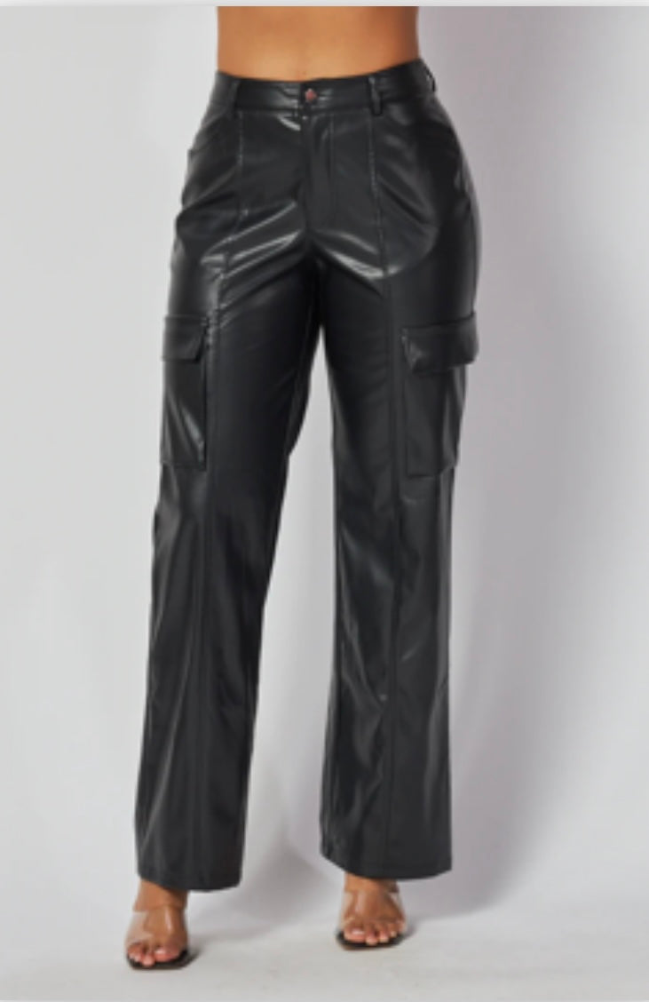 Faux Leather Cargo Pants