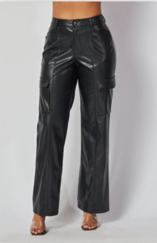 Faux Leather Cargo Pants