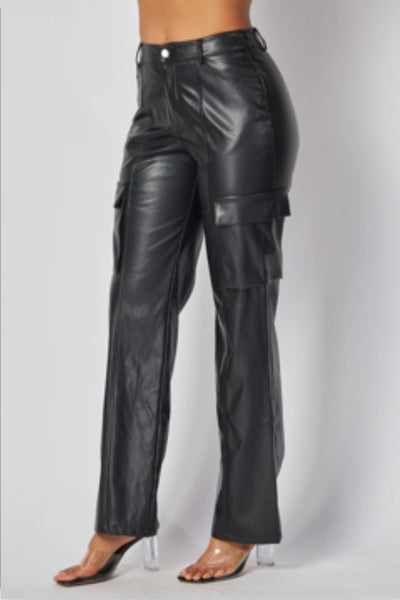 Faux Leather Cargo Pants