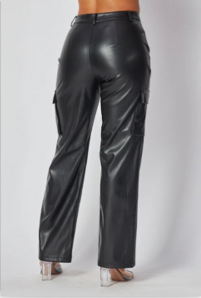 Faux Leather Cargo Pants