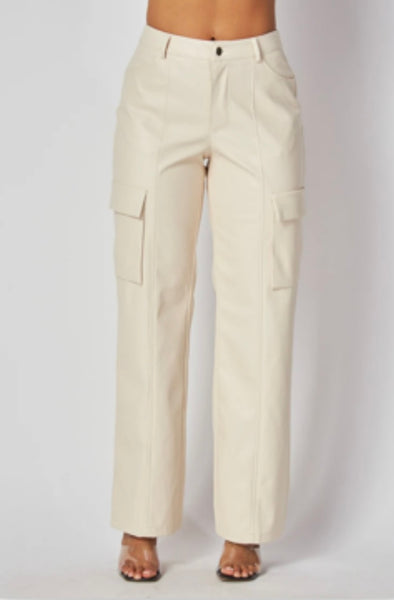 Faux Cream Leather Cargo pants