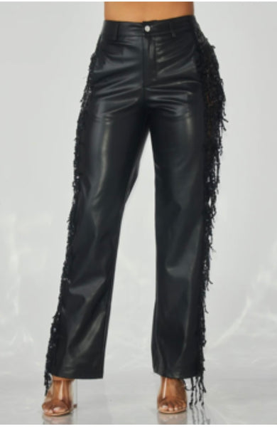 Midnight Glam Sequin Fringe Leather Pants