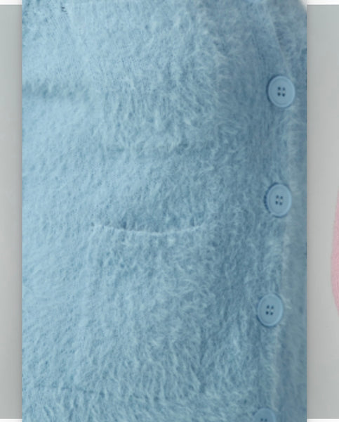 Soft Blue Fuzzy Button-Down Cardigan