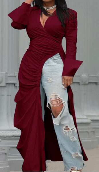 🔥 Burgundy Drama Wrap Top / Dress 🔥