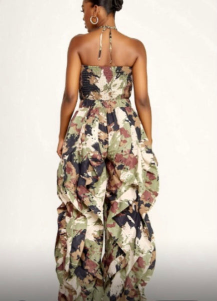 Command Attention Camo Ruffle Jumpsuit