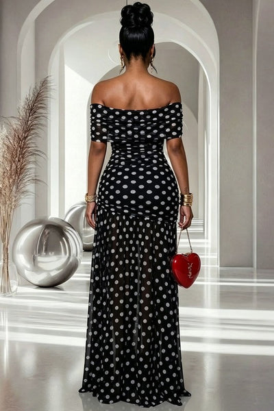Polka Dot Perfection Ruched Maxi Dress