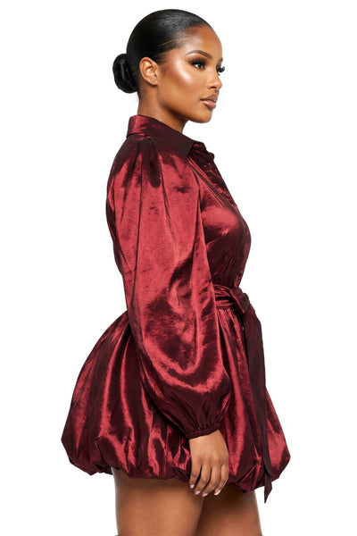 Burgundy Luxe Satin Bubble Mini Dress Burgundy Luxe Satin B