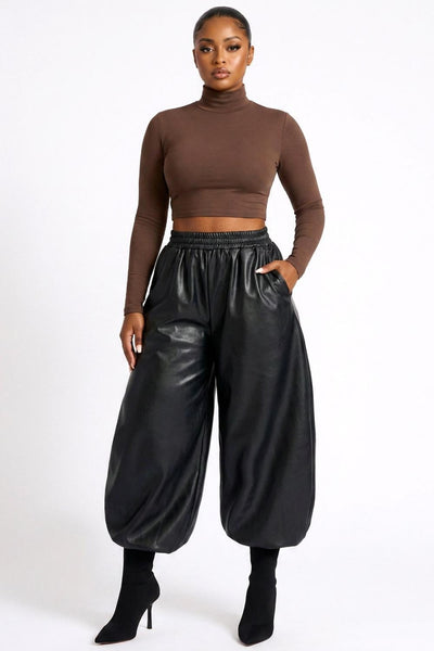 Black faux leather balloon pants