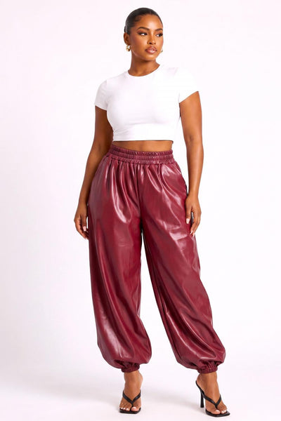 Burgundy faux leather balloon pants