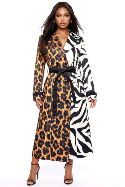Wild Side Zebra & Leopard Trench Coat