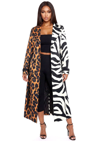 Wild Side Zebra & Leopard Trench Coat