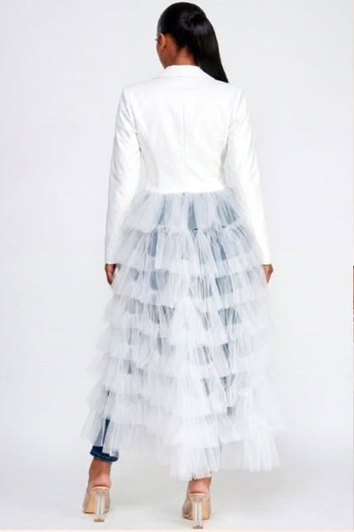 White tiered tulle blazer duster view 3