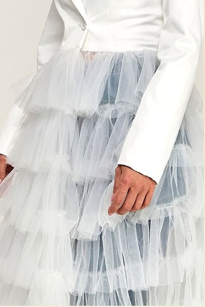 White tiered tulle blazer duster view 4