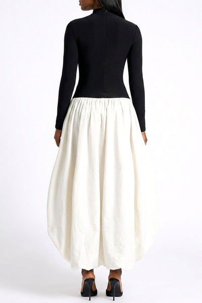Black and ivory high low bubble dress back