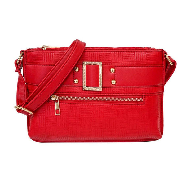 Red Leather Buckle Crossbody
