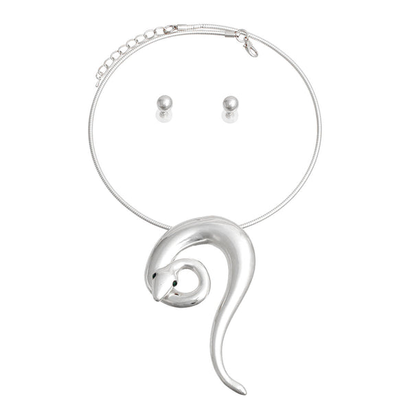 Silver Rigid Coiled Snake Necklace