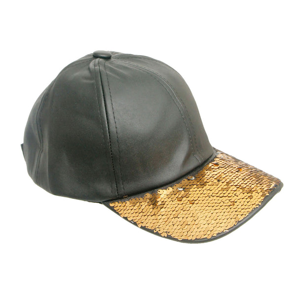 Gold Sequin Black Leather Hat