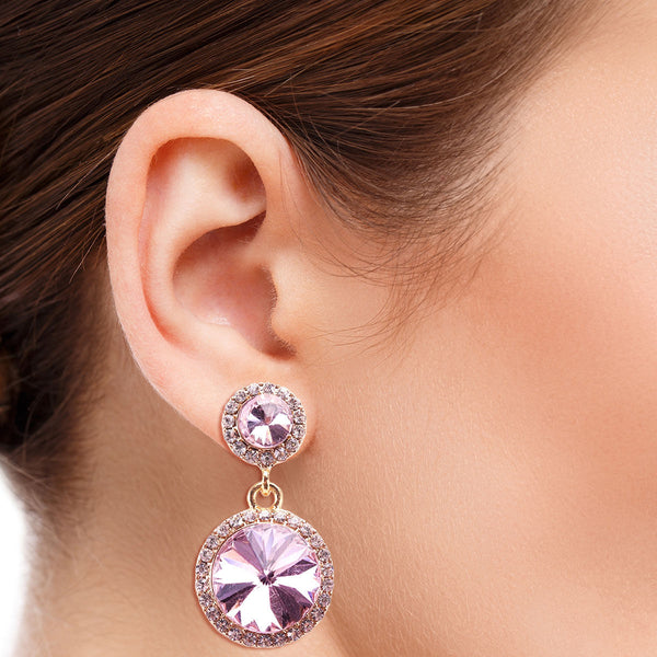 Pink Crystal Round Drop Earrings