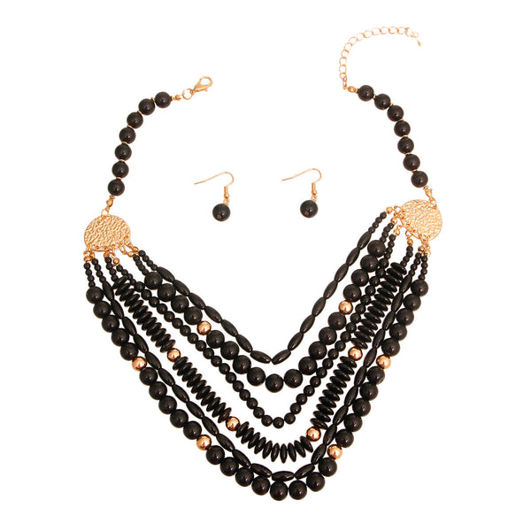 Black 6 Layered Bead Necklace