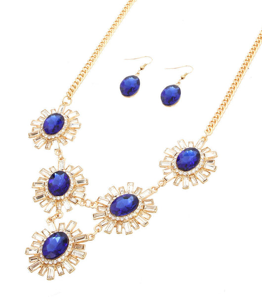 Royal Blue Rhinestone Necklace Set