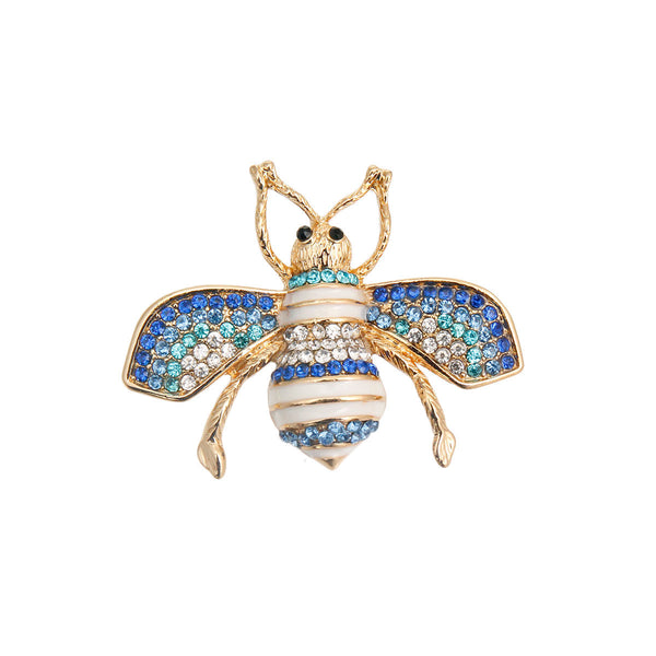 Blue Rhinestone Bee Brooch