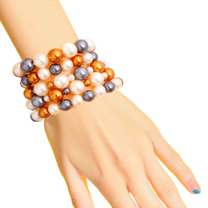 Gold and Cream Pearl Bead 5 Pcs Bracelets