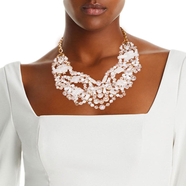 White Glass Bead Necklace Set