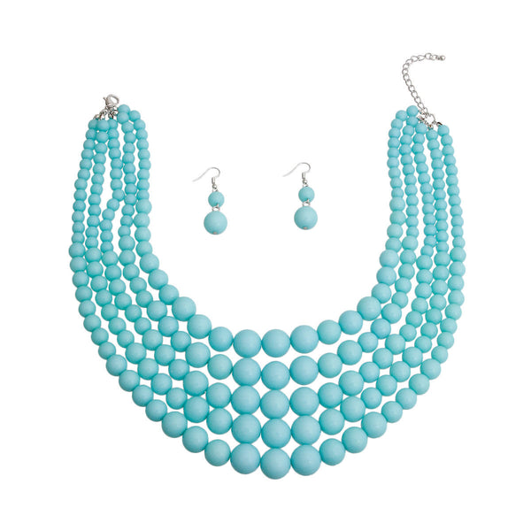 Sea Blue Bead 5 Strand Necklace