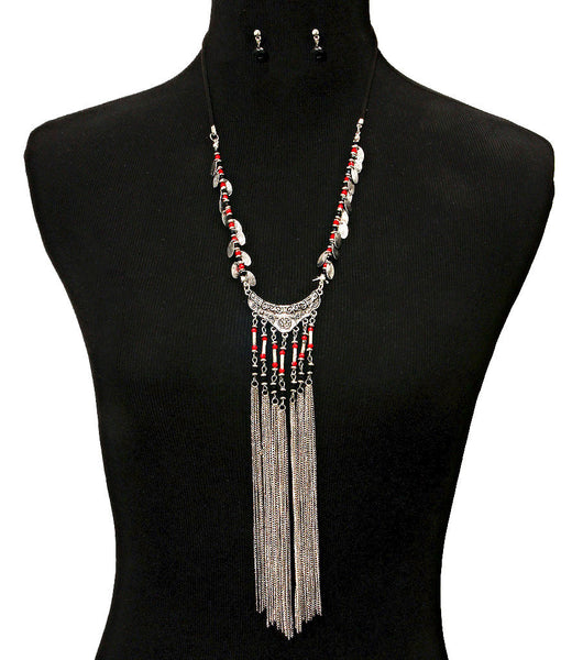 Black Tassel Necklace Set