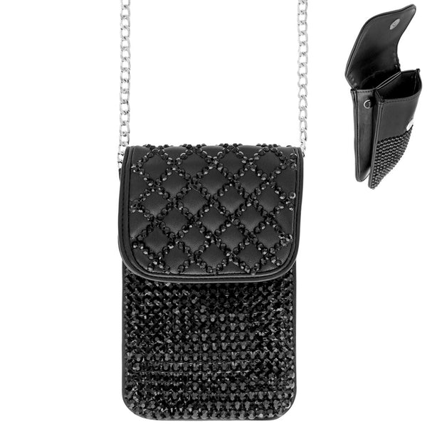 Black Quilted Rhinestone Cellphone Bag