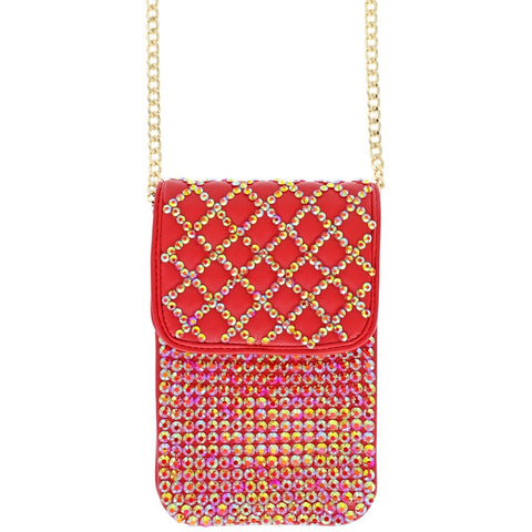 Red Quilted Rhinestone Cellphone Bag