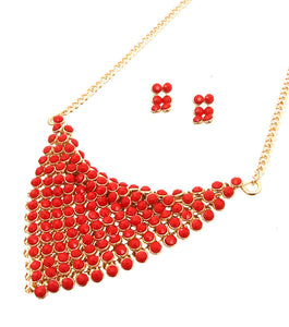 Red Bead Scarf Necklace Set