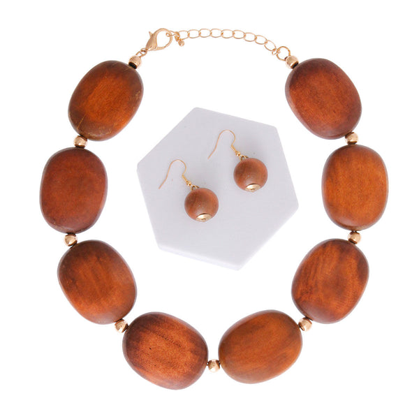 Brown Brown Wooden Disc Necklace