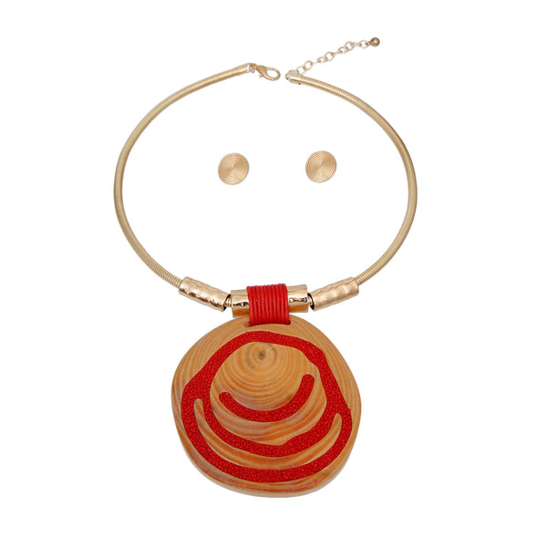 Gold and Red Swirl Circle Pendant Set