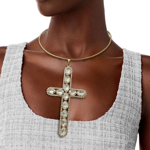 Gold Rigid Collar Elegant Cross Necklace