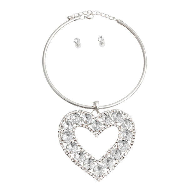 Rigid Silver Halo Heart Necklace